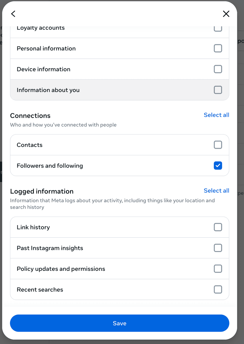 Select Followers and following